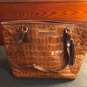 Brahmin Tan Crocodile-Embossed Tote